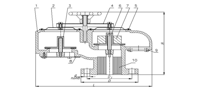 Схема устройства дыхательного механического совмещенного клапана СМДК